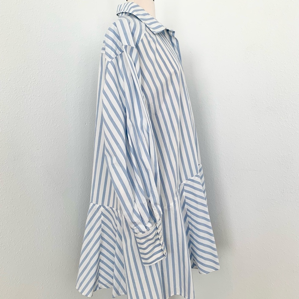 H&M Stripes Dress Balloon Sleeves Blue White Size XL